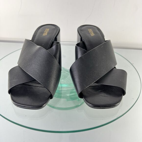 Michael Michael Kors Abbott Mule Leather Black Slip On Crisscross strap - Picture 2 of 7